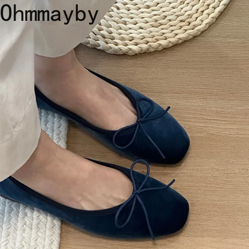 Slip On Women Velvet Flats Fashion Elegant Butterfly-knot Spring Autumn Ladies Comfort Soft Sole Mary Jane Shoes