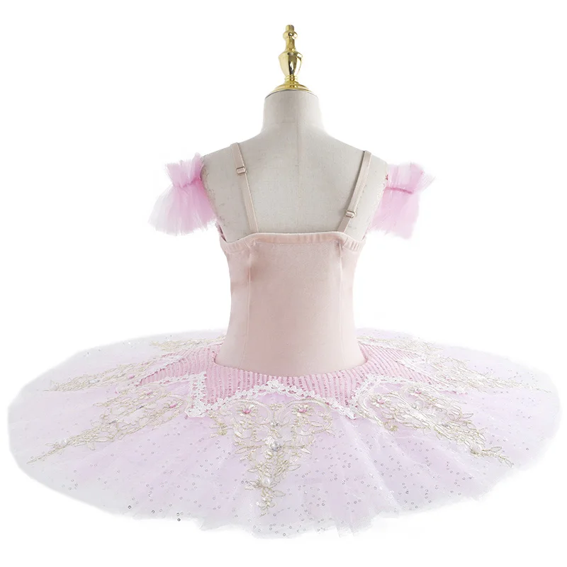 Pink Kids Ballroom Clothing Sequined Flower Tutus Ballet Dress For Girl Modern Dance Tutu Dress Girls Ballet Princess Dress