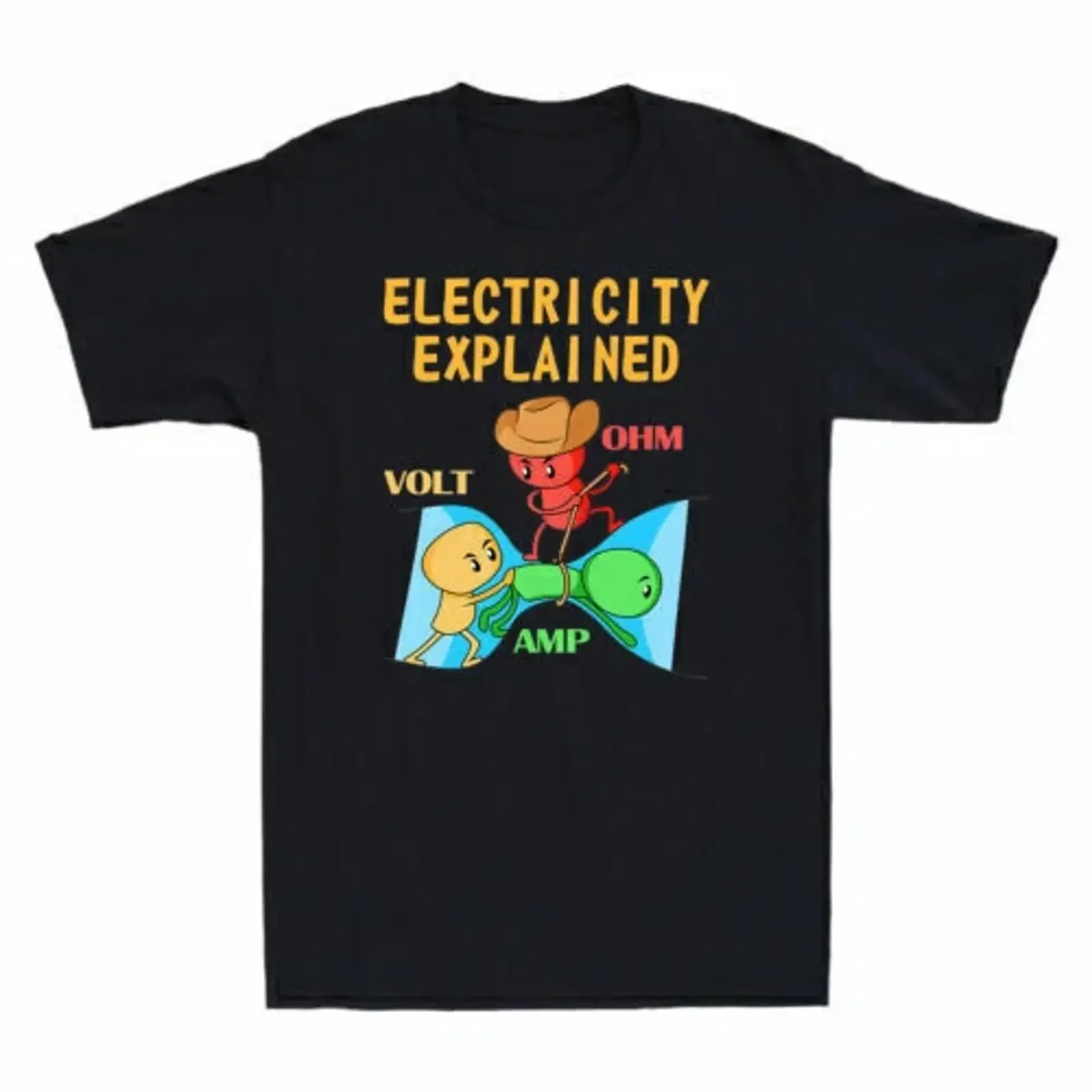 Ohm Volt Amp Electricity Explained Funny Electrician Nerd Men's Novelty T Shirt vintage Washed Soft Stylish Unisex Casual