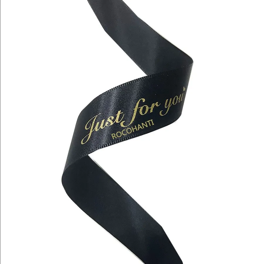 100 yards Custom Foil Gold Printed Packing Satin Ribbon With Logo Soft for gift packing