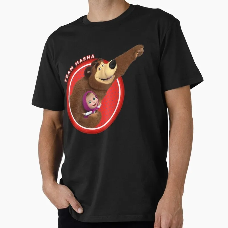 Masha and the Bear Cartoon Graphic T-Shirt, Cute Anime Print Short Sleeve Casual Tee, Unisex Summer Streetwear Top S-6XL
