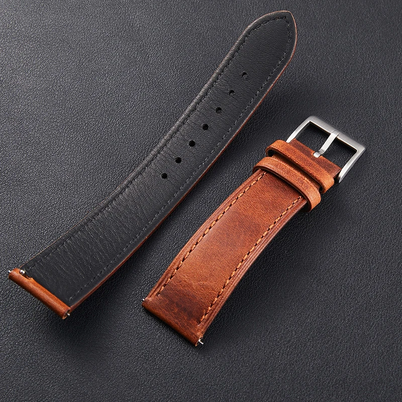 UTHAI S87 Vintage Oil Wax Cowhide Universal 18mm 20mm 22mm Bracelet Leather Quick Release Watch Strap Intelligent Watch Strap