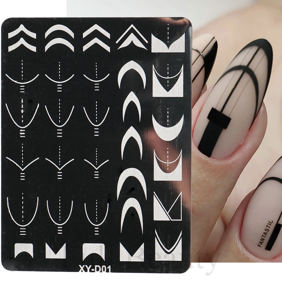 French Line Tips Nail Stamping Plates Stencil Forms Geometry Flowers Leaf Nail Art Stamp Templates Gel Polish Printing Plate image 3