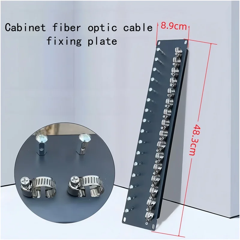 2U 19inch Rack-Mounted Fiber Optic Cable Holder, Made of Cold-Rolled Steel, with Stainless Steel Clamps, Used for Securing Fiber Optic Cables in Cabinets, Preventing Fiber Optic Cables from Being Damaged by Pulling Forces; Fiber Optic Cable Holder, 2U Cabinet Fiber Optic Cable Holder, 19inch Fiber Optic Holder, 8-Hole Fiber Optic Cable Holder, 12-Hole Fiber Optic Cable Holder, 16-Hole Fiber Optic Cable Organizer, Cabinet Fiber Optic Cable Clamp Holder