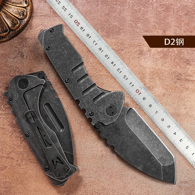 1pc，Outdoor camping high hardness folding knife, D2 all steel knife, EDC self-defense knife, sharp fruit knife, cleaver