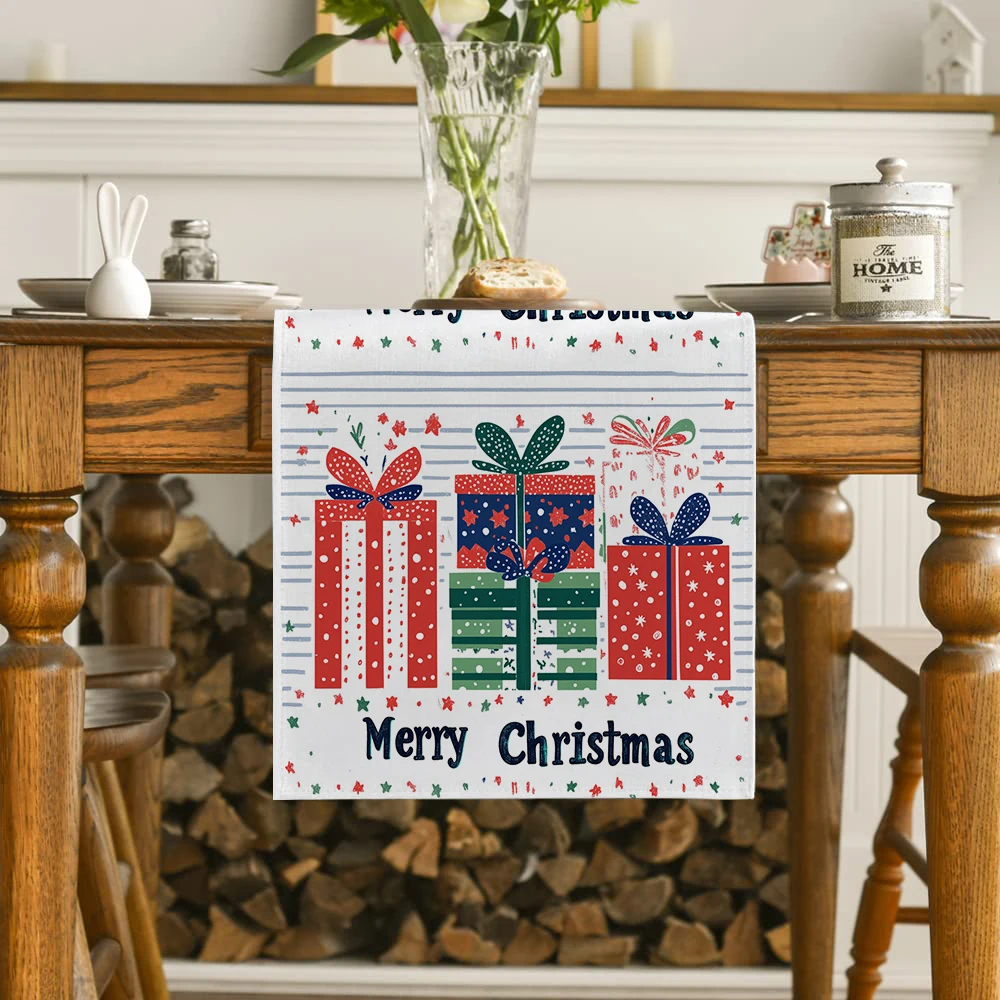 Christmas Christmas Watercolor Gifts Table Runner Home Wedding Centerpieces Decoration Party Table Runners Dining Long Cloth