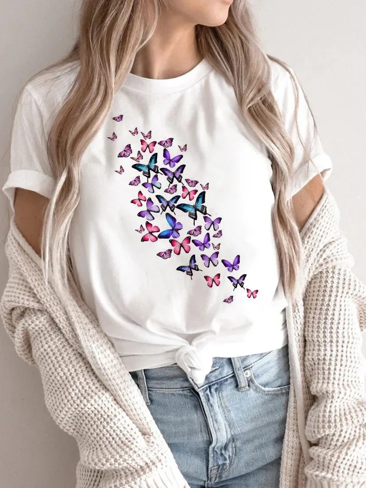 Print T Shirt Woman Butterfly Heartbeat Harajuku Summer T Shirts Casual Round Neck Short Slee Top Tee Shirt,Drop Ship