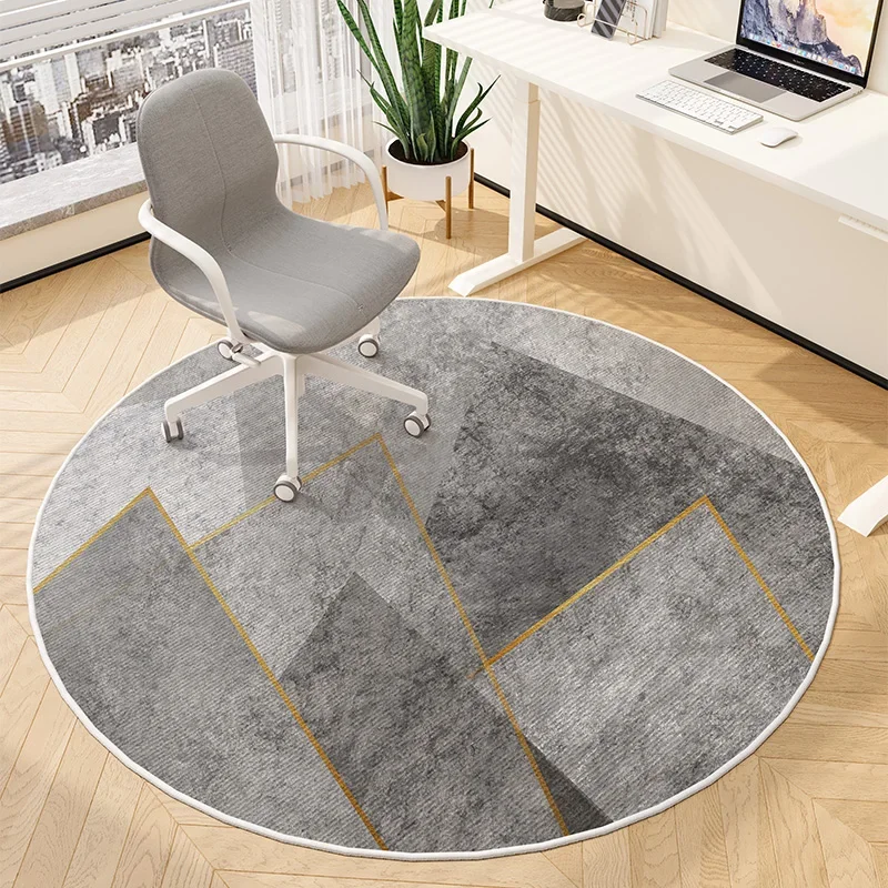 Modern Grey Geometric Decorative Floor Mat For Home Office Indoor Gold Line Abstract Pattern Luxury Sleek Stylish Home Decor