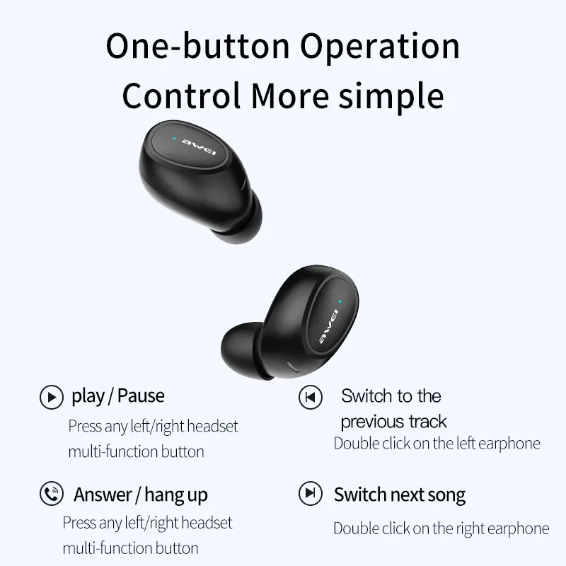 Awei T16 TWS بلوتوث 5.4 سماعات أذن مع ميكروفون لاسلكي داخل الأذن HiFI باس صوت ستيريو سماعة HiFi الموسيقى سماعة أذن رياضية