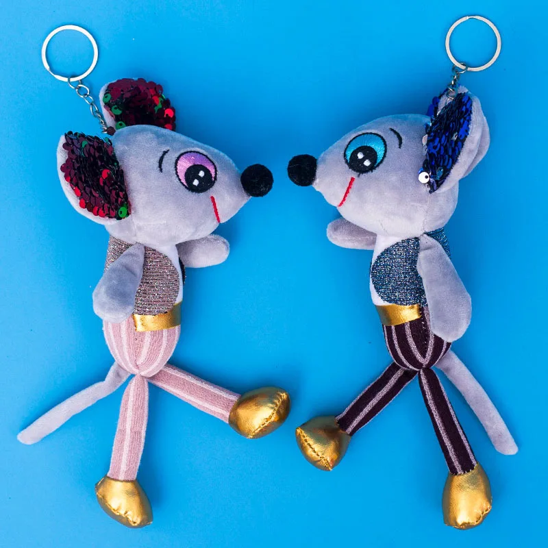 

40pcs/lot Wholesale Plush Toy Keychain Bag Pendant Cute Elf Mouse Year Mascot Sequin,Deposit First to Get Discount much Welcome