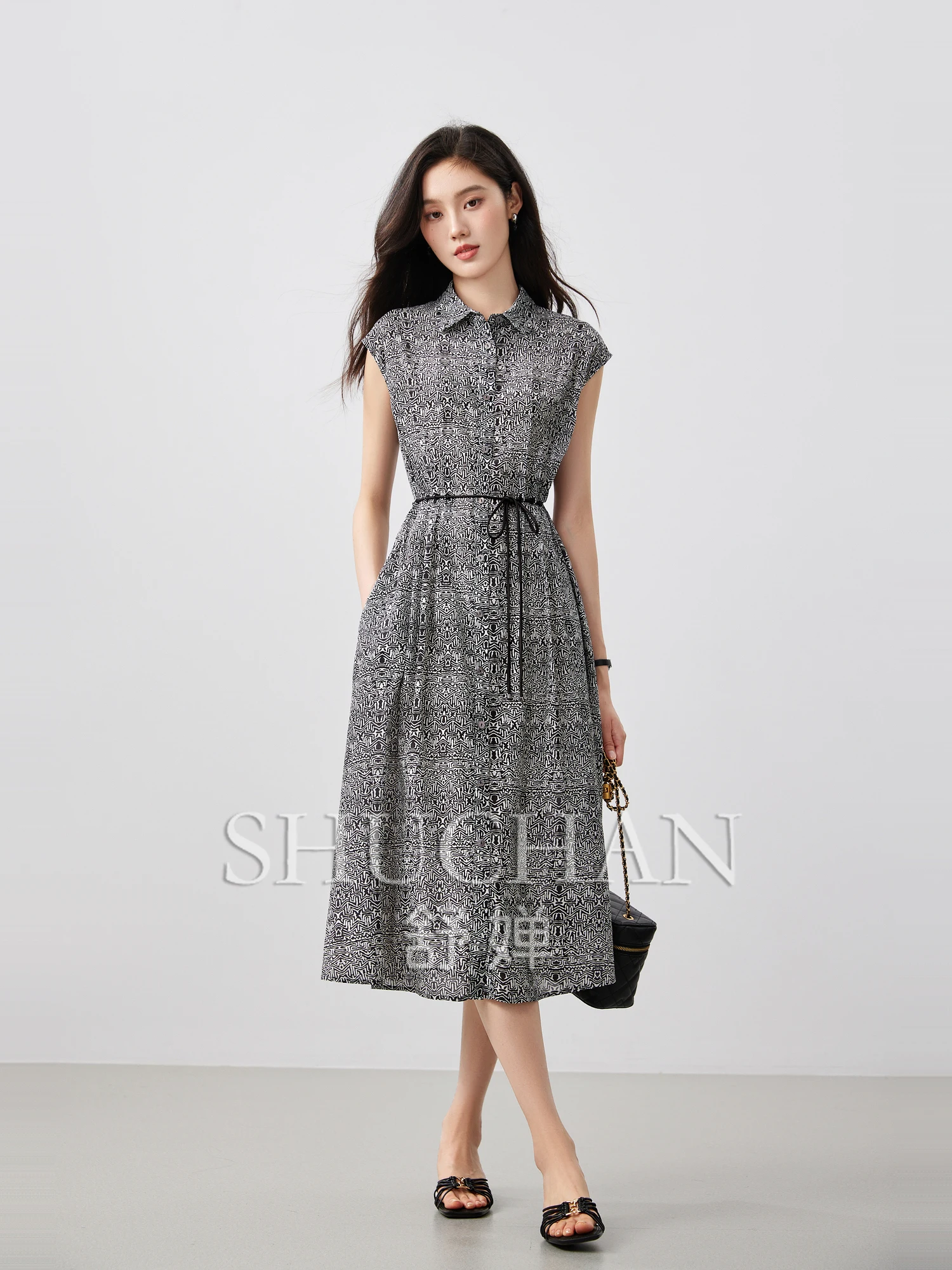 

[irregular Geometric Aesthetics] Pleated Rope Waist Geometric Flower Dresses Women Summer