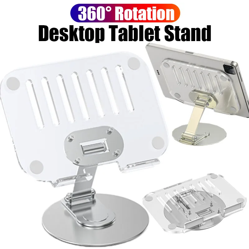 

Adjustable 360° Rotation Aluminum Alloy Acrylic Desktop Tablet Stand Folding Anti-slip Phone Holder for 4.7-12'' Phones Tablets