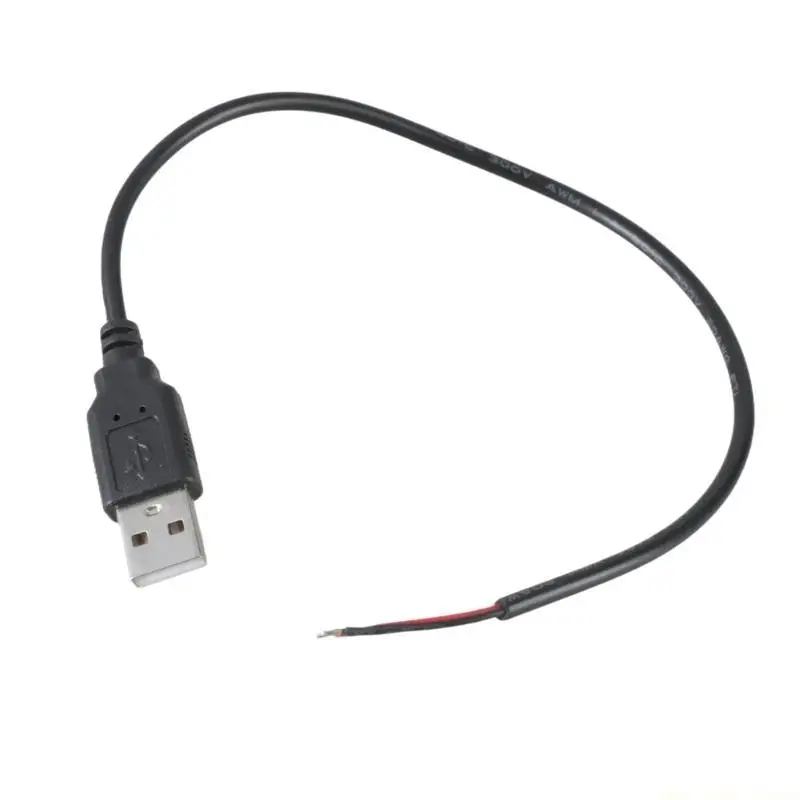 F62C USB Male to 2Pin Power Extension Cable USB to Open End Pigtail Cord 5V 3A for USB Equipments LED Light Router Repair