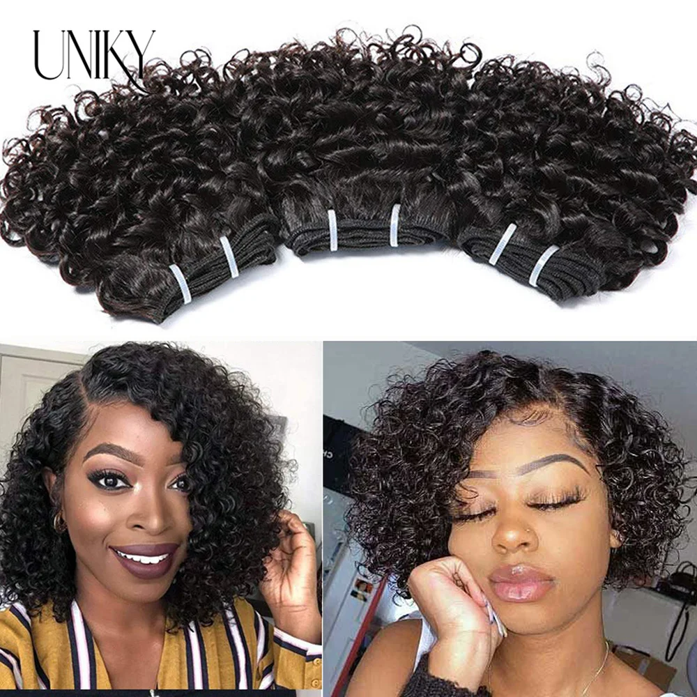 Afro kinky encaracolado pacotes com fechamento natural feixes de cabelo humano curto indiano jerry onda pacotes de cabelo com fechamento de renda 4x4