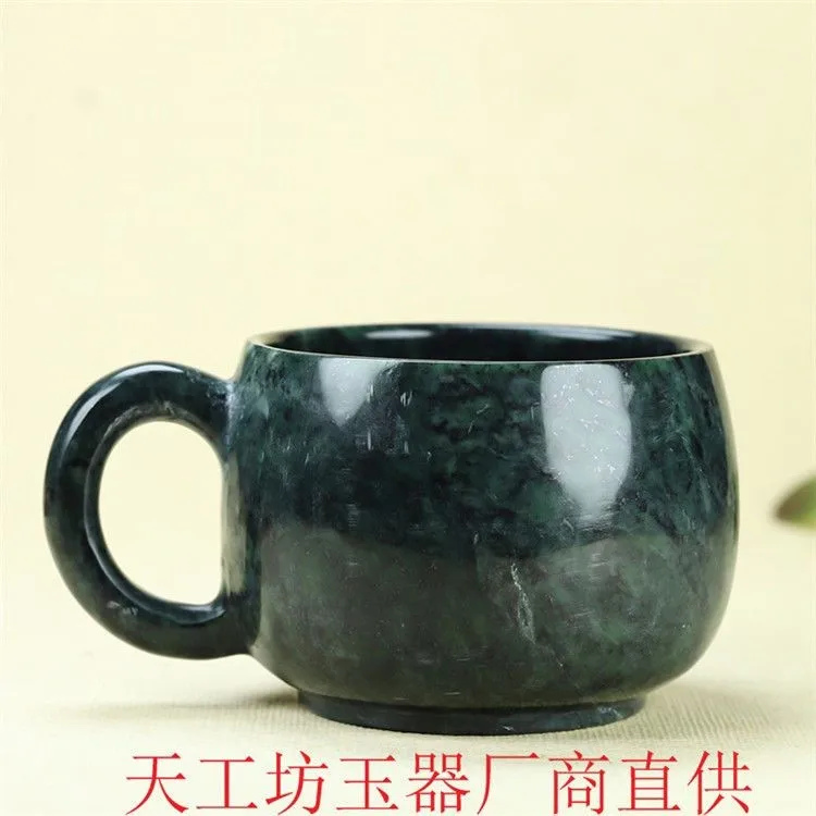 Natural Medicine King Stone Tea Cup Health Gongfu Teaware Healing Cups Milk Coffee Mug And Handle Jade Teacups Teaset Gifts