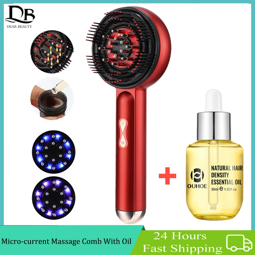 Electric Microcurrent Massage Comb EMS Kneading Scalp Massager Red Light Therapy Hair Growth Massage Brush Liquid Oil Applicator