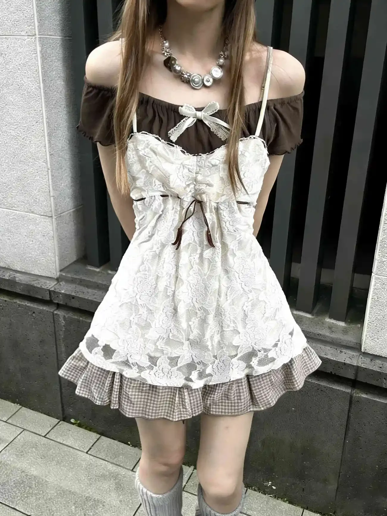 

Japanese Kwaii Three Piec Set Women Casual Bow Top + Strap Dress+ Plaid Ruffle Skirt Kawaii Y2K Vintage Hrajuku Streetwear 2026