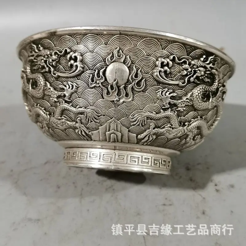 

Antique Qing Dynasty Qianlong Year Double Dragon Relief Home Decor Ornament Hundred Blessings Bowl