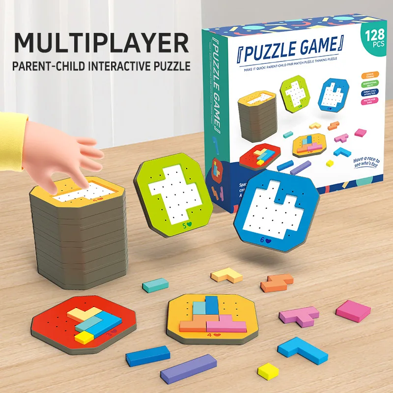 Mainan Puzzle Desktop Kreatif 3D, mainan matematika Tangram, papan bangunan bentuk warna, permainan untuk hadiah pendidikan anak-anak