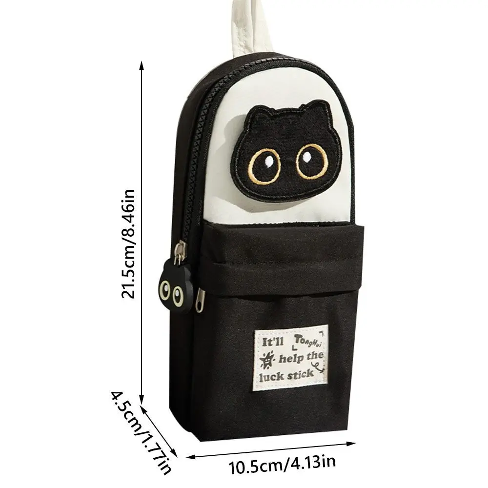 Multi Functional Black Cat Pencil Case Embroidery Pattern Backpack Shape Stationery Bag Stationery Organizer Students