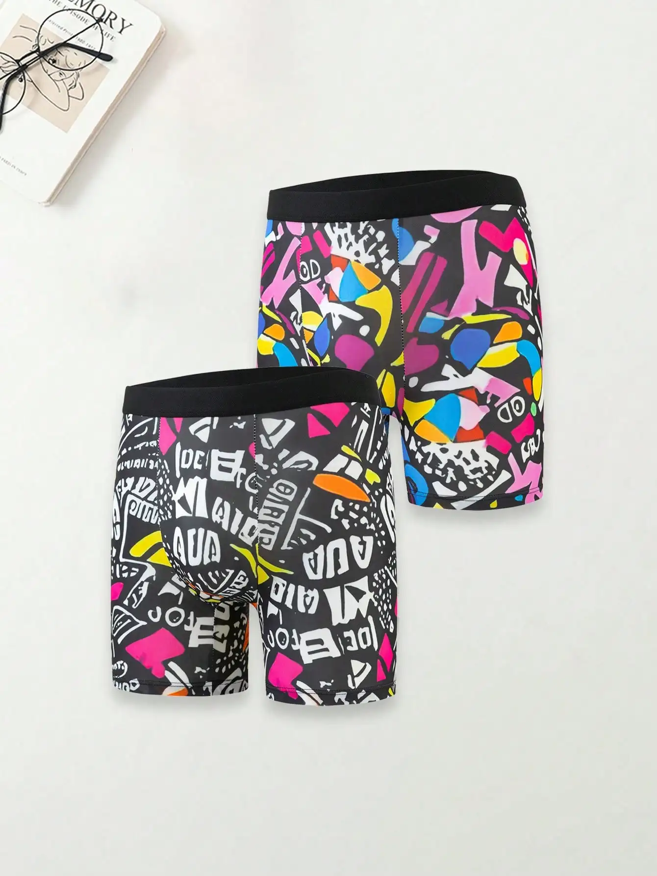 2PCS full body printed basic casual knitted fabric quick drying sports mid waist elongated flat underwear fashion trend underwea