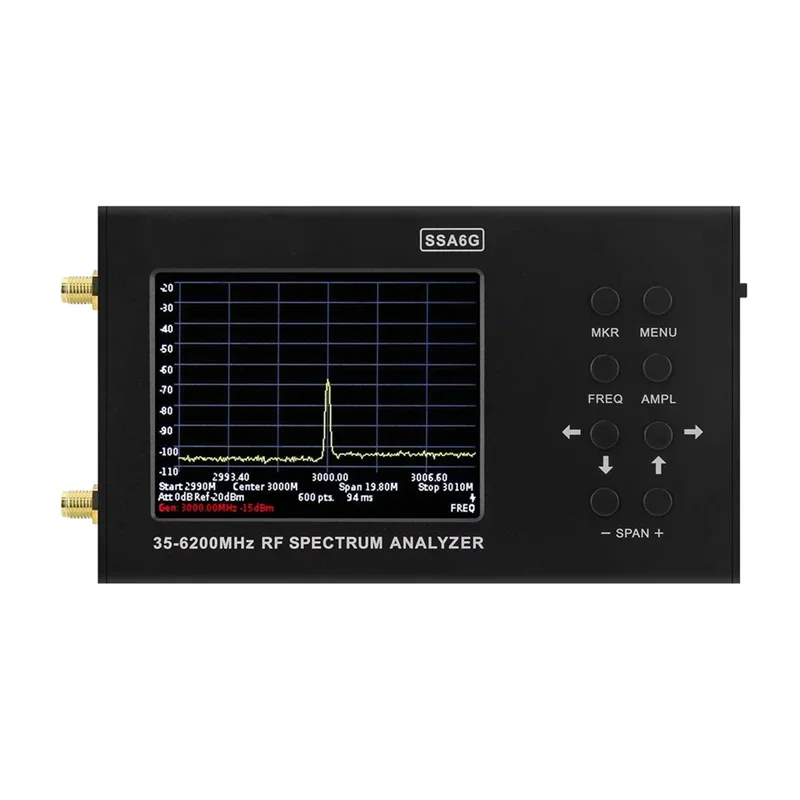 -AT52 HAMGEEK SSA6G 35Mhz-6200Mhz Analisador de espectro RF Multímetro RF Explorador de espectro com tela de toque Antena HT6