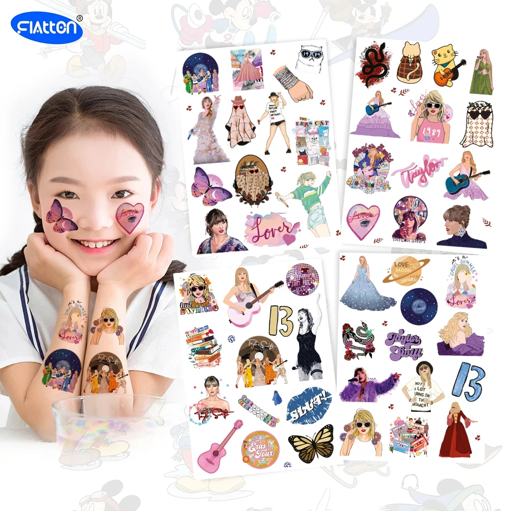 

Taylor Tattoos Sticker for Adults and Kids, Body Art, Cartoon Fake, Temporary Tattoo, Make Up Toys, Decoration Gifts, 4Sheets