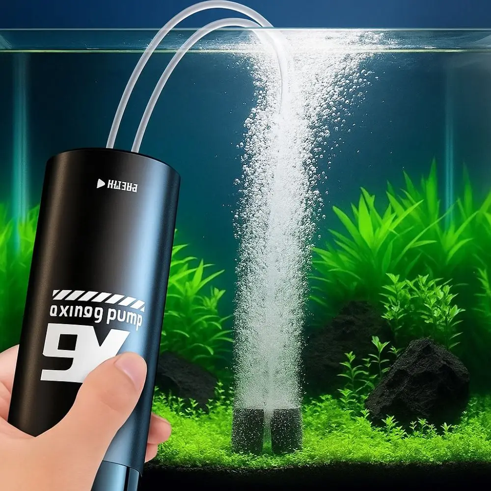 

5W Aquarium Air Pump Ultra Quiet Dual Motor Fishing Oxygen Pump with Airstones Waterproof USB Rechargeable Oxygen Pump Fish Tank