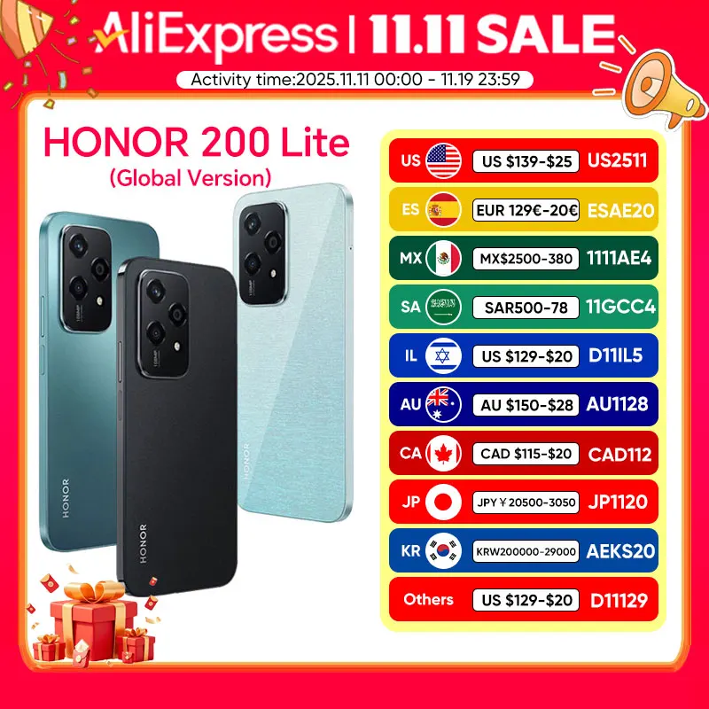 HONOR 200 Lite Global Version 5G Smartphone Mediatek Dimensity 6080 6.7 Inches 90Hz AMOLED Display 108MP Main Camera