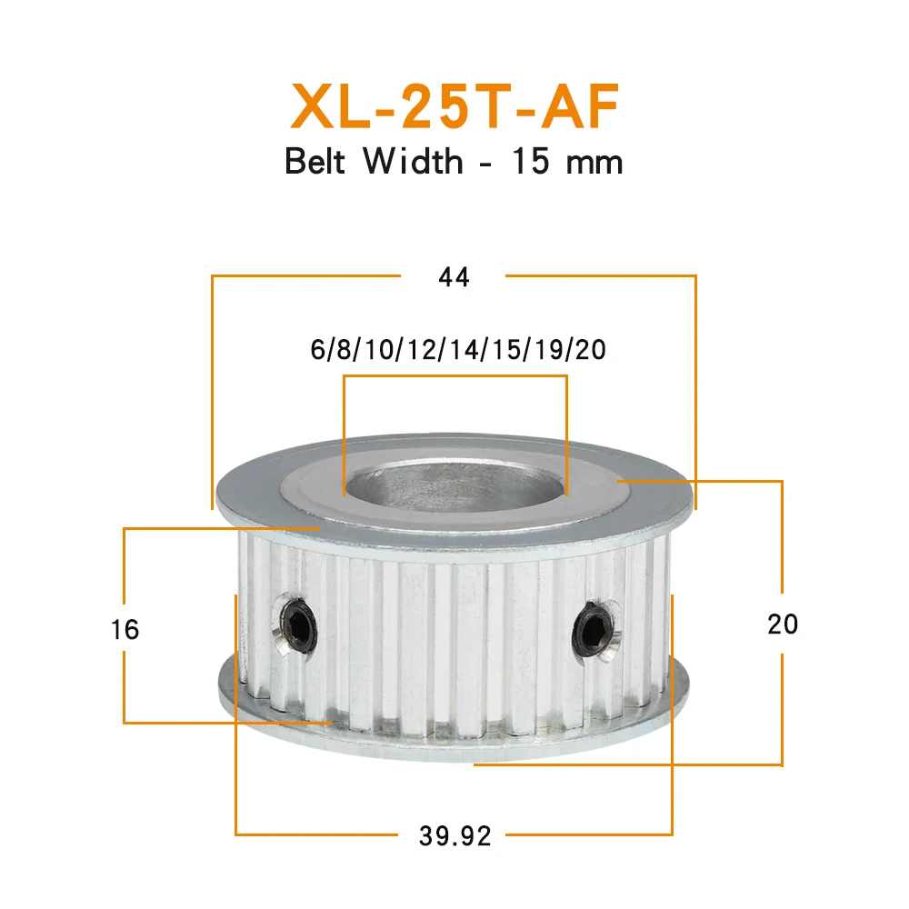 Polea dentada XL-25T tamaño 6/8/10/12/14/15/19/20mm diámetro exterior 39,92mm para 15 mm ancho correa de distribución XL