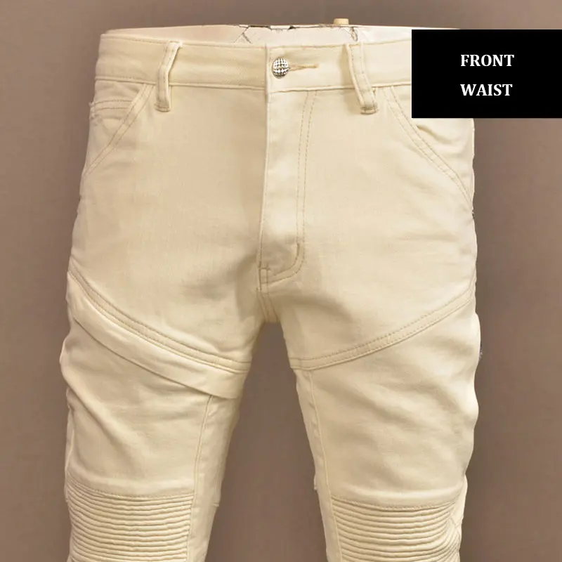 

Y2KStreet Fashion Men's Jeans Washed Retro Stretch Slim Fit Retro White Jeans Italian Retro Pants Hombre