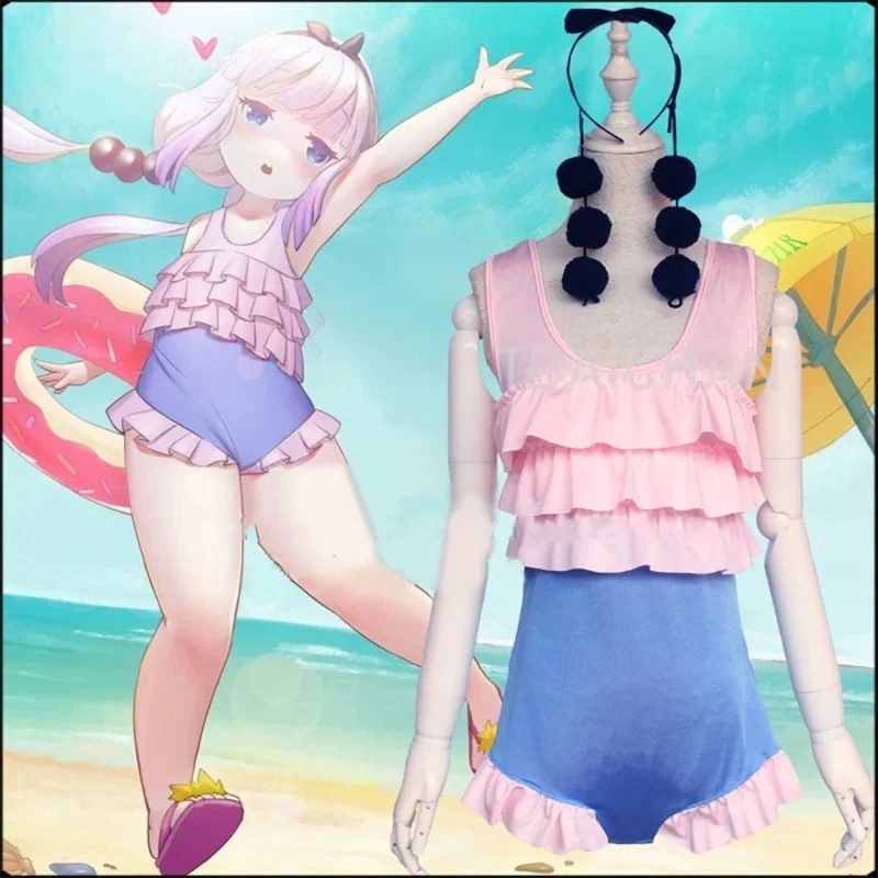 Miss Kobayashi's Dragon Maid Kanna Kamui Cosplay Swimsuit Chi no Maid Dragon Anime Kanna Kobayashi Cosplay Lolita Swimwear Cute