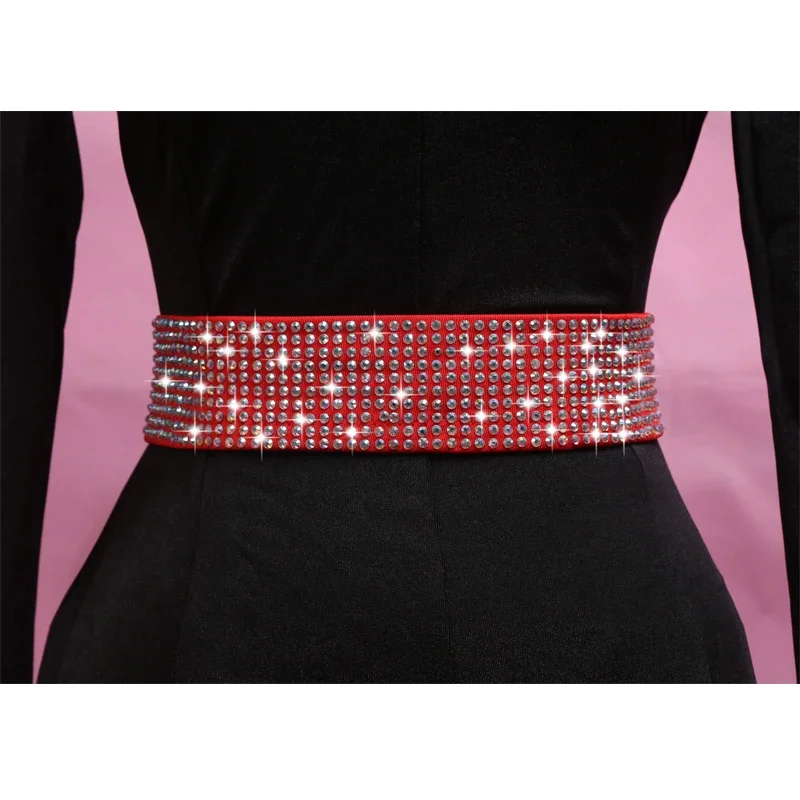 

2 Colors Crystals Red/Black Waist Belt Chain Decorated Ballroom Latin Hip Scarf Latin Dance Accessories