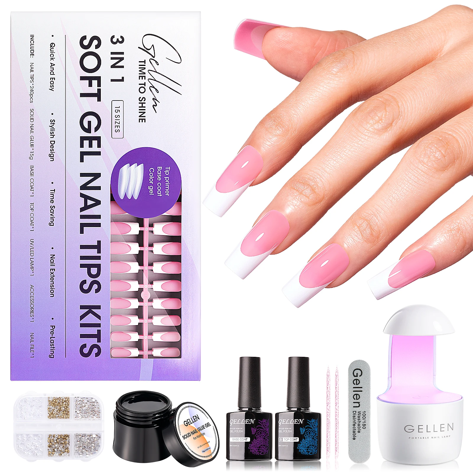 

Набор для наращивания ногтей GELLEN 3 в 1: мягкий гель, французские типсы, 240 шт., коричневые, средние, форма «кофин», УФ-клей, для самостоятельного маникюра, накладные ногти