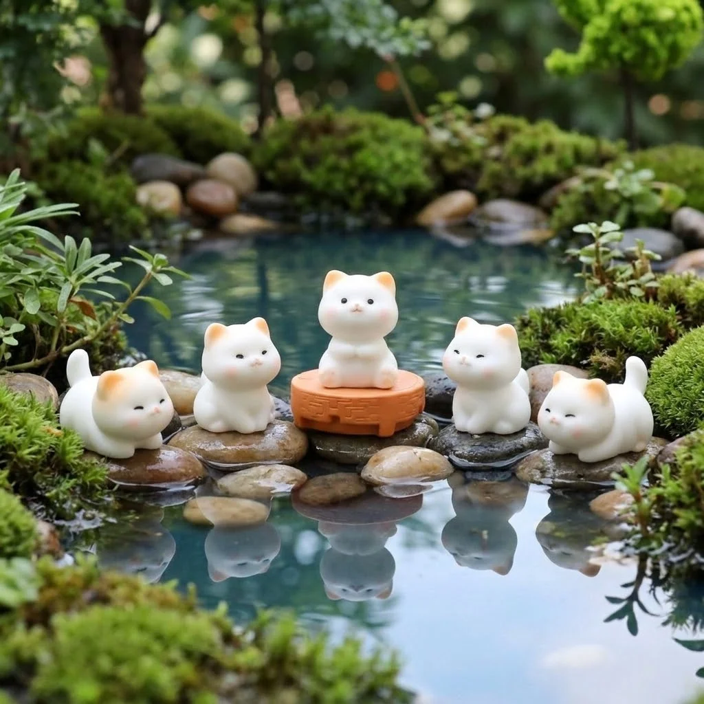 Mini Wealth Cat Figurine Cartoon Animal Model Kawaii Animal Ornaments Resin Mini Resin Crafts Cat Figurine Home Desktop Decor