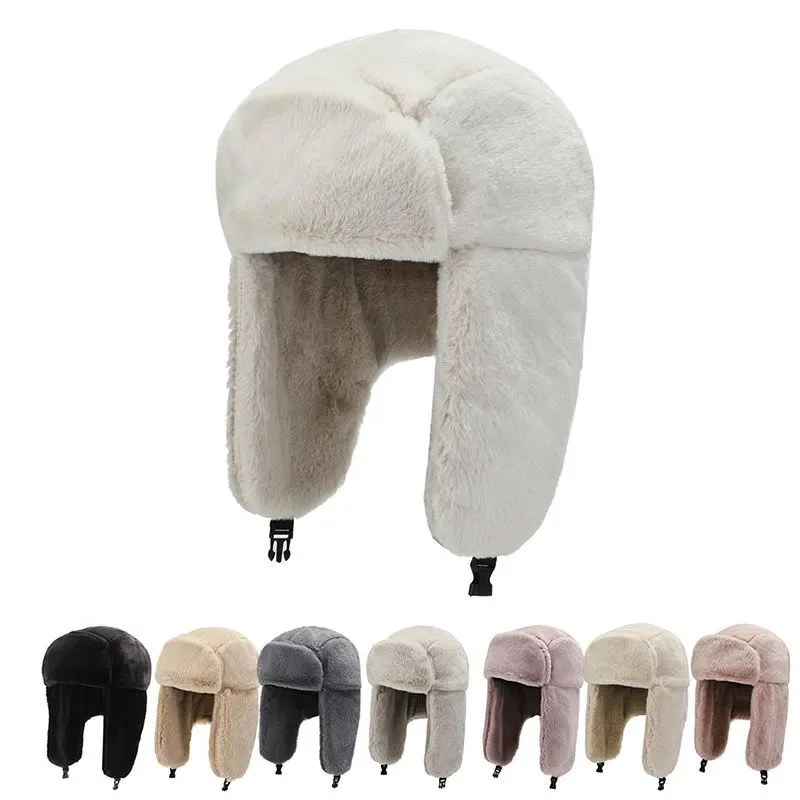 Winter Ushanka Hat Men Women's Pilot Aviator Bomber Trapper Hat Faux Fur Leather Snow Cap with Ear Flaps Pilot Winter Bomber Hat
