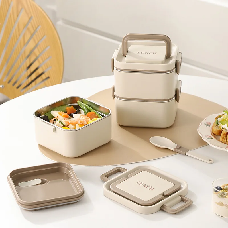 304 Stainless Steel Square Lunch Box Microwavable Multi-layer Portable Bento Box for Kids Adults Leakproof Food Container view 3