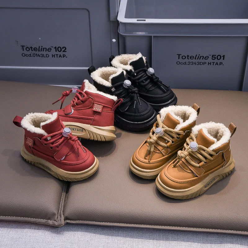 

2025 Hot Selling Winter New Children's Shoes Size 21-30 for Boys and Girls, Cotton Plush Short Boots, Warm Cotton Shoes, Trendy
