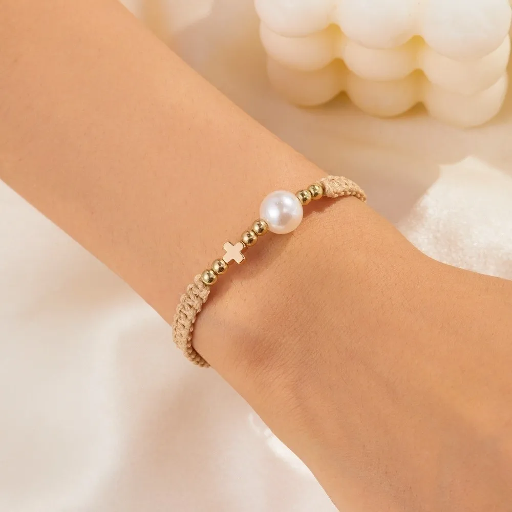 Creative Adjustable Star-Shaped Bracelet Pearl Bead Hand Rope Woven Bracelet Minimalist Light Luxury Casual Bracelet Women