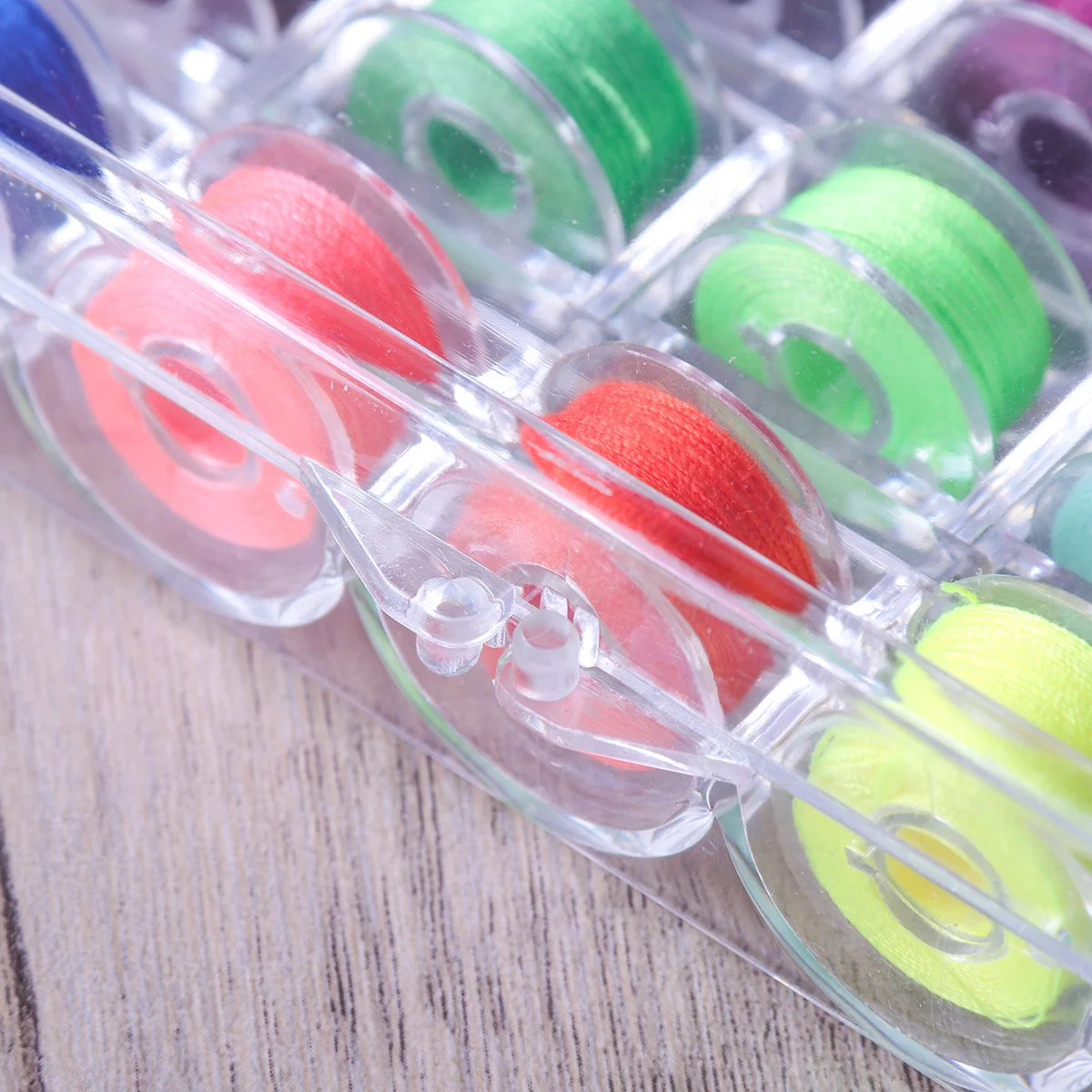 25Pcs Plastic Bobbin Spools Assorted Thread Colors Transparent Storage Case Organizer Domestic Sewing Machine Bobbin Holder Box
