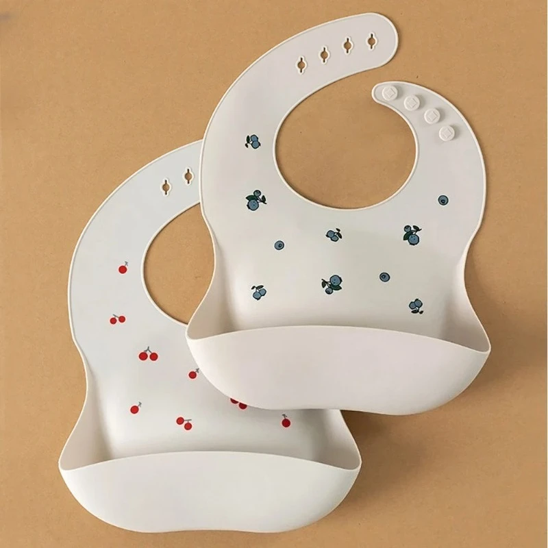 

Baby Bib Waterproof Soft Silicone Scarf Summer Cute Cherry Print Adjustable Bibs Burp Cloths Baby Feeding Aprons Kids Eating