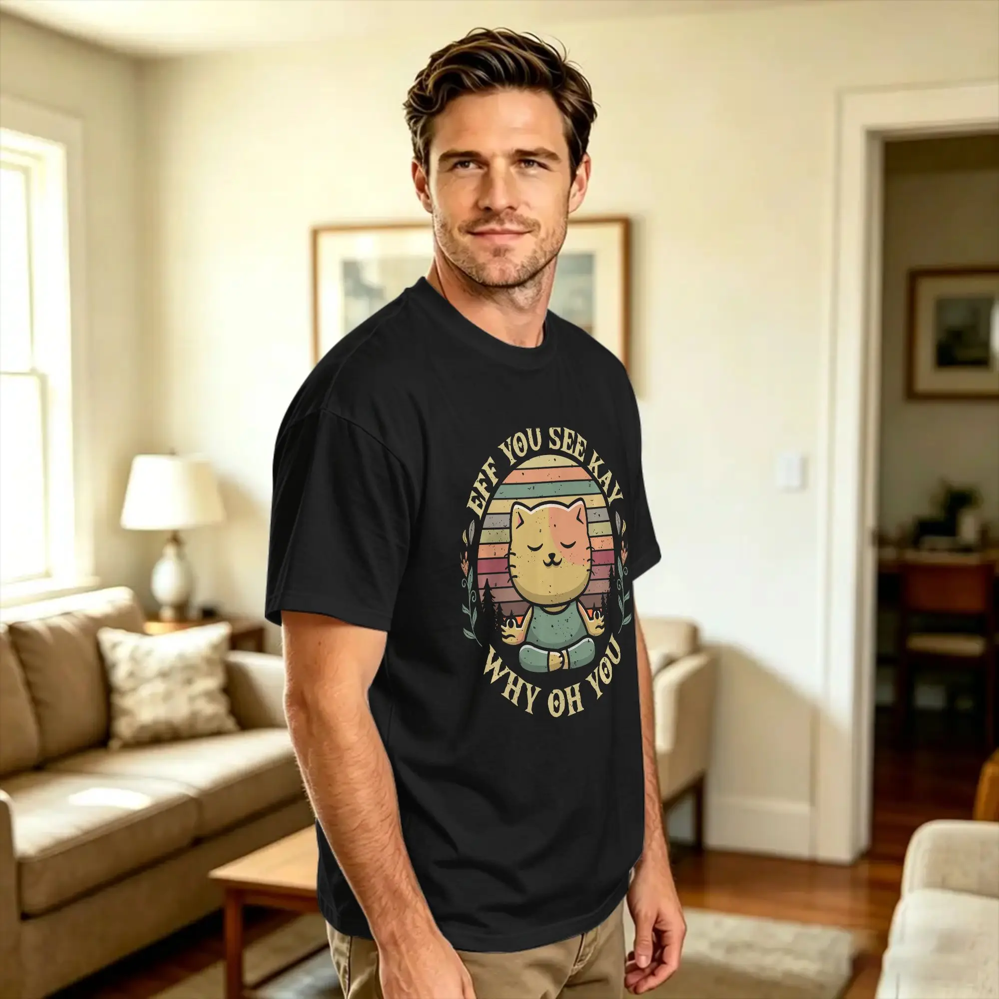 Eff You See Kay Why Oh You Funny Cat T-Shirt Male  Vintage T Shirts Summer Crewneck Harajuku Tees Design Big Size Clothes