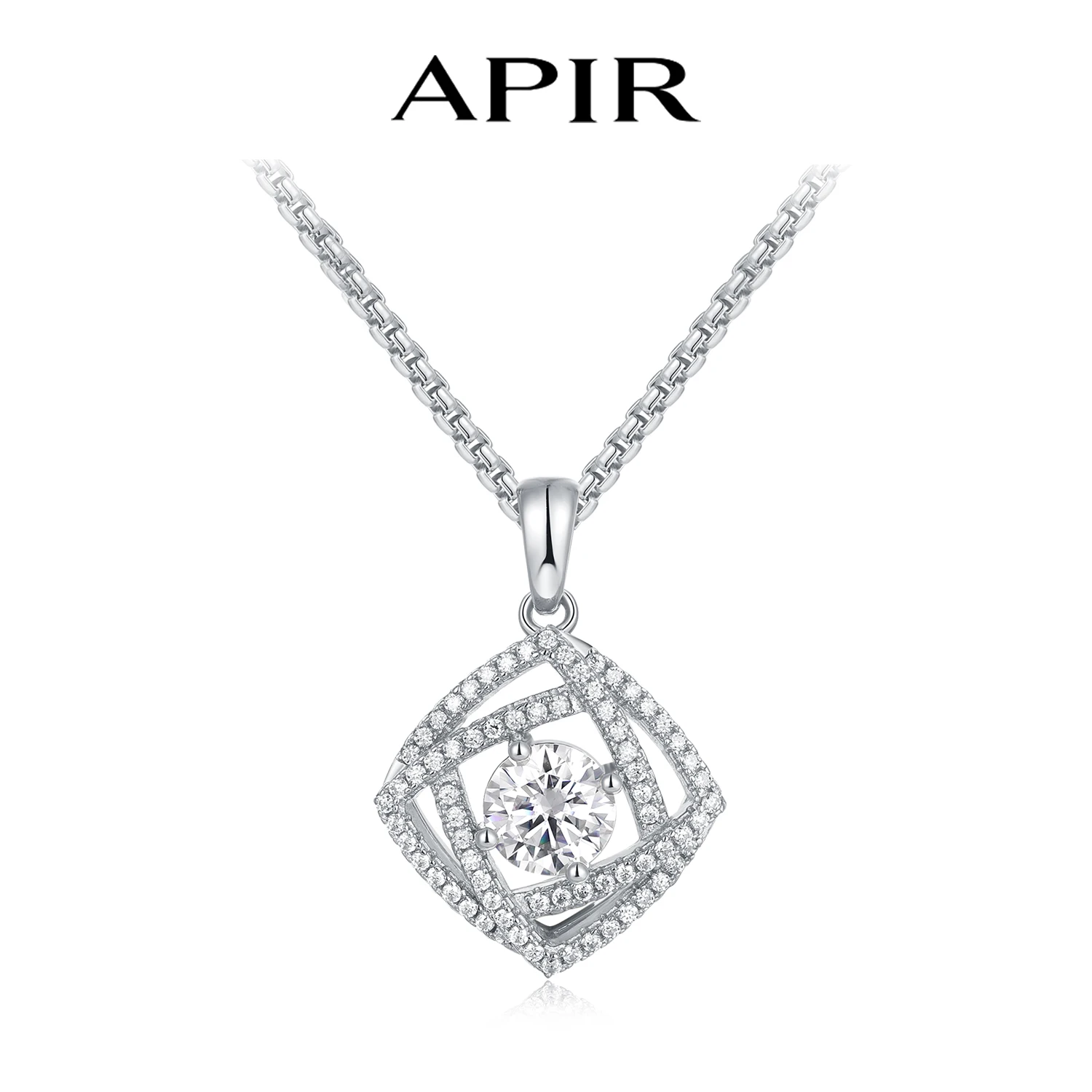 

APIR 1ct Moissanite Necklace Unisex 925 Sterling Silver Square Woven Design Sparkling Pendant Elegant Fashion Fine Jewelry Gift