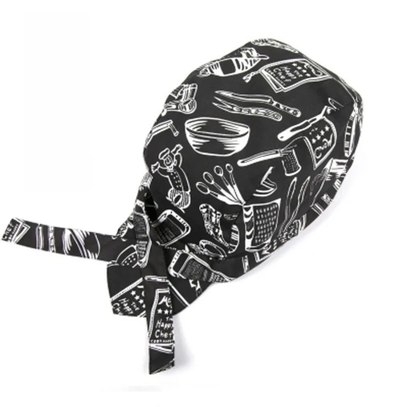 주방 도구 프린트가 있는 셰프 반다나 모자 통기성 좋은 면 소재 요리 작업 및 요리 액세서리