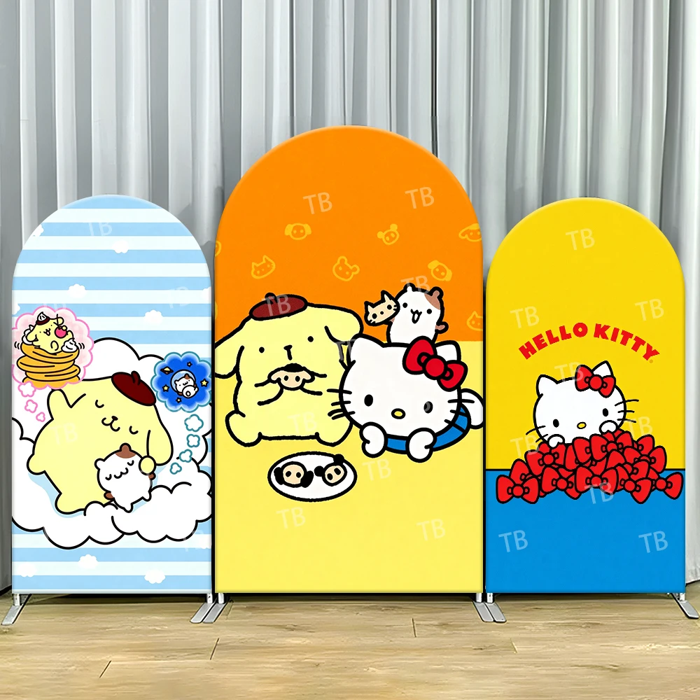 

Hello Kitty & Pompompurin Arch Backdrop Cover Cute Scene For Kids Birthday Party Sweet Cartoon Theme Photo Booth Decor Prop
