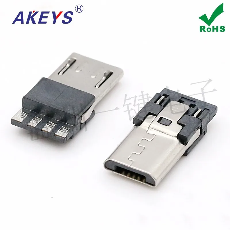 10PCS Android plug USB male welding wire type MICRO5P mold top socket connector B type front five rear four thin