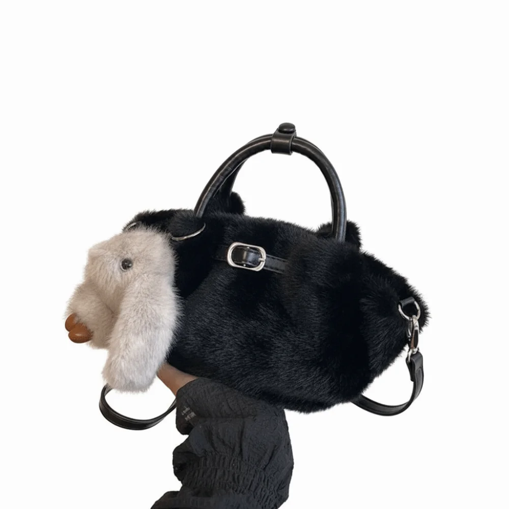 

Fashion with a Rabbit Pendent Fluffy Crossbody Bag Elegant Texture Simple Shoulder Bag Cute Carry Bucket Bag Women