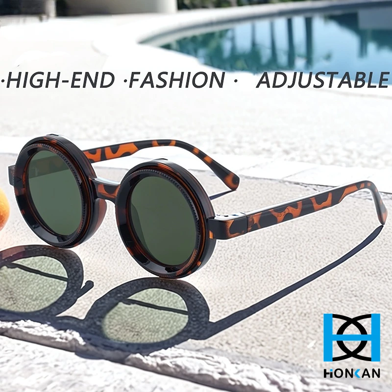 

ND9 Adjustable Dimming Sunglasses Polarized Small Frame Round Steampunk Men Light-Reducing Sun Glasses For Fishing Driving UV400