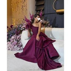 Cathy Red Bow Slanted Shoulders Satin Wedding Dresses A-line Sleeveless Floor-Length vestidos de noche Form Formal Evening 2024