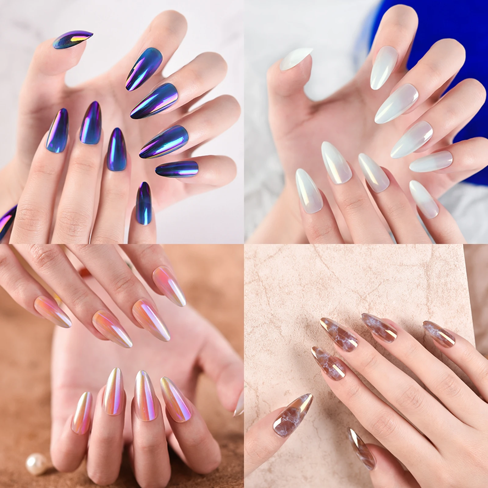 

24 шт синие поддельные ногти носимые длинные стилетто поддельные ногти простая пресса на искусство ногтей модный полная крышка маникюр советы.